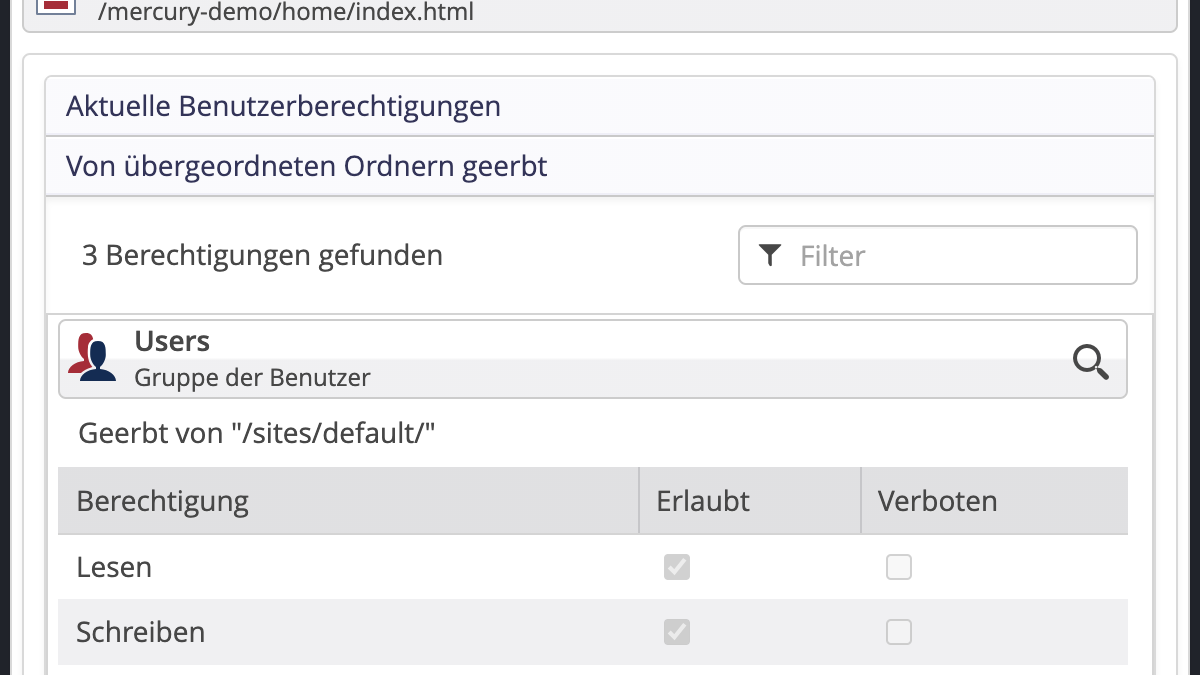 Berechtigungen-Dialog mit Icon zum Öffnen der Benutzerliste