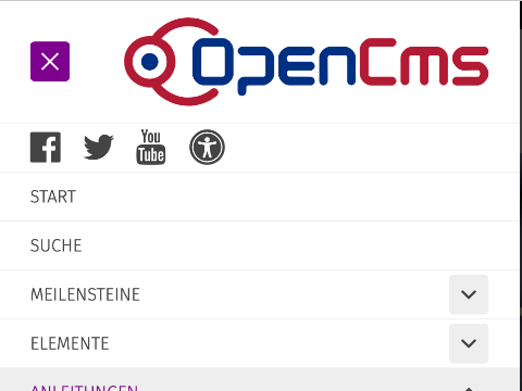 Burger-Menü mit Service-Links und Service-Icons auf der obersten Ebene