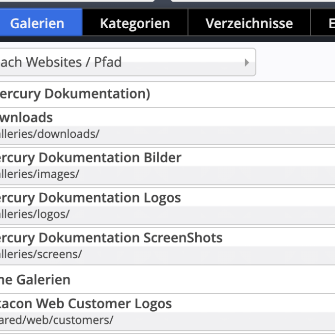 Gruppierung von Galerien nach Website