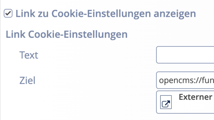 Konfiguration Link zu Cookie Einstellungen