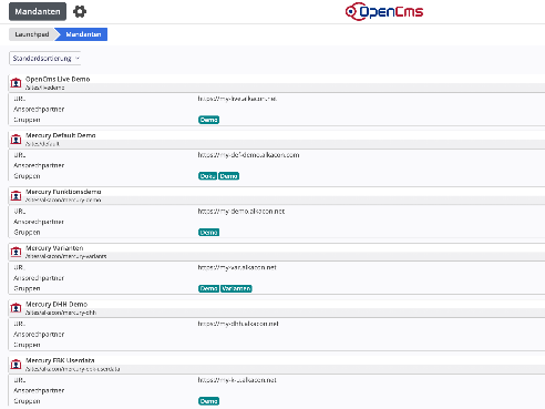 Mandanten App - Liste der Mandanten
