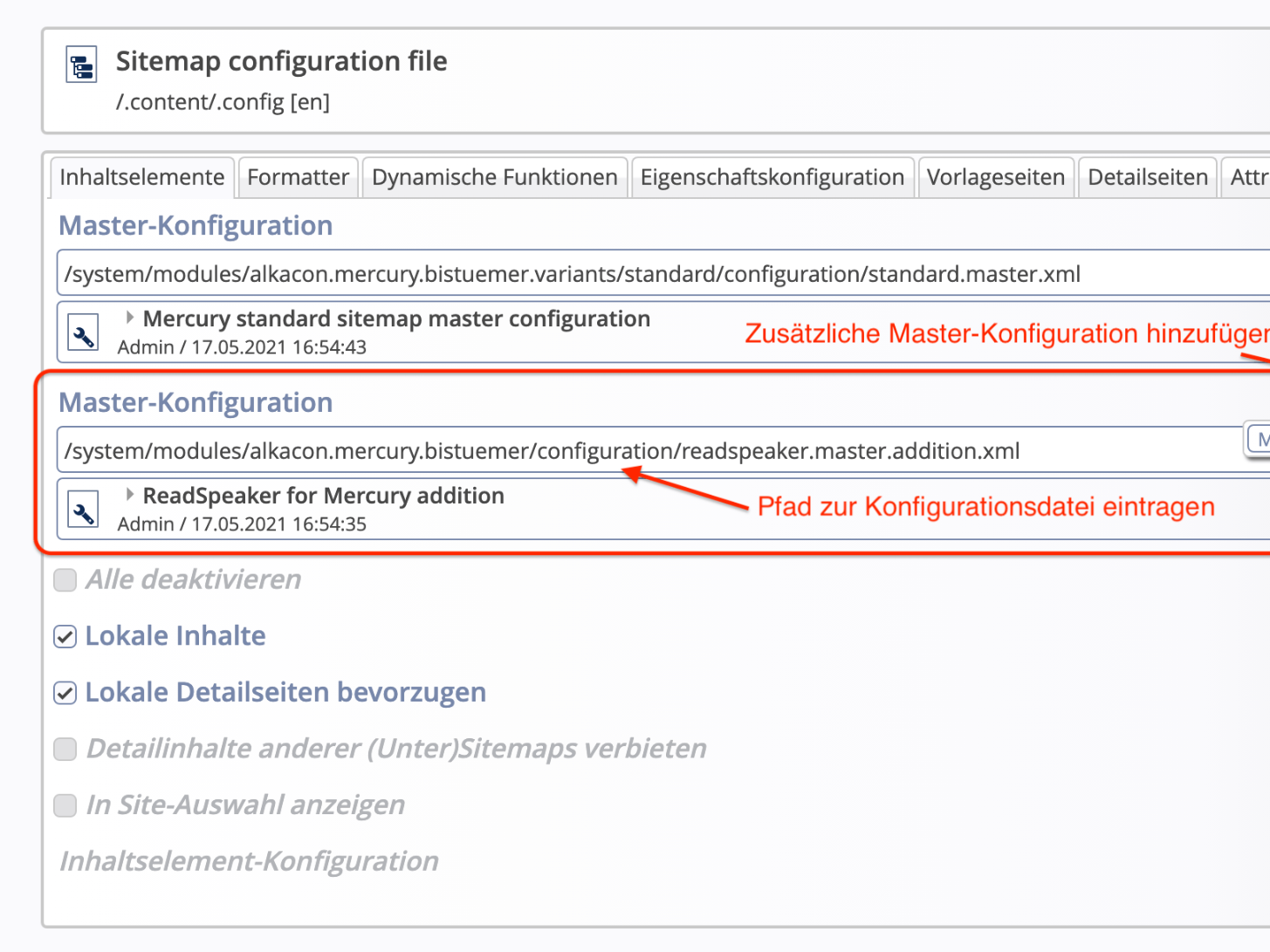 ReadSpeaker Sitemap Konfiguration