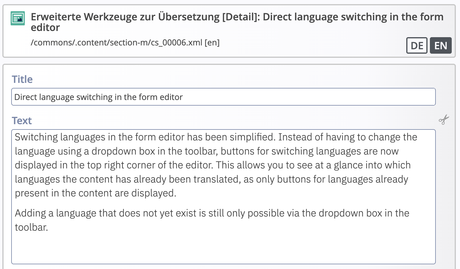 Sprachumschalter im Formular-Editor