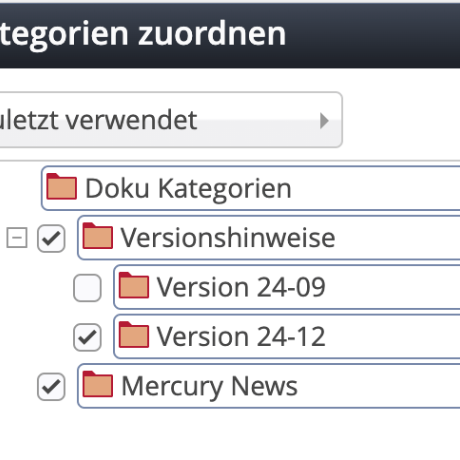 Ansicht der zuletzt verwendeten Kategorien